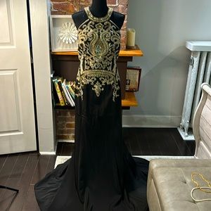 Cinderella Black and Gold Gown with Embroidery.